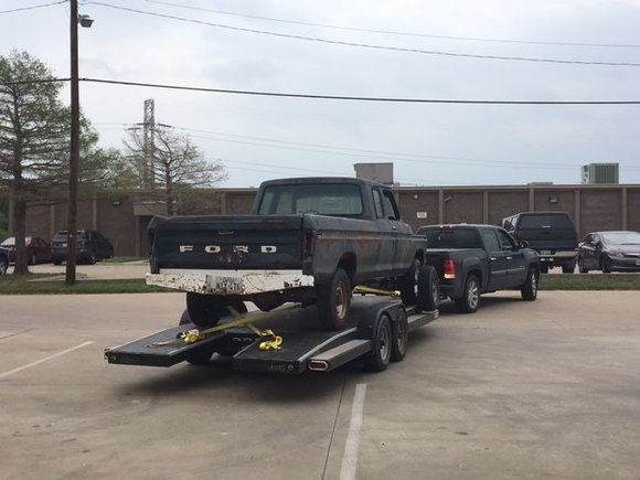 Truck on trailer during restoration